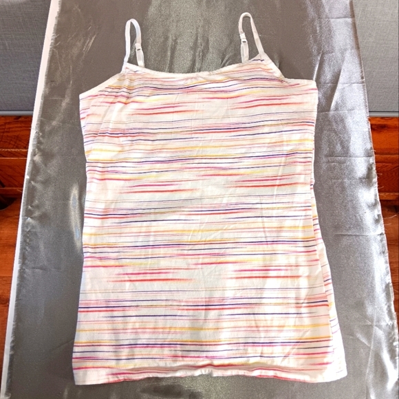 SO Y2K Stiped Tank  Top Medium White Purple Pink Hipster Rainbow + Shelf Bra - Picture 2 of 8